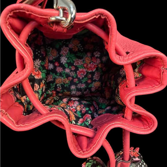 Coach Edie Pebble Leather Pink Drawstring Wristlet with Tea Rose Ties (A700) - Picture 8 of 10